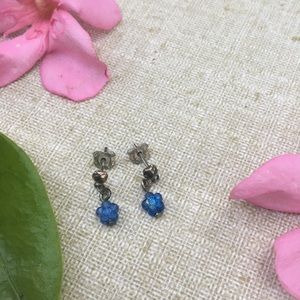 Blue flower hippie boho silver stud dangling earrings